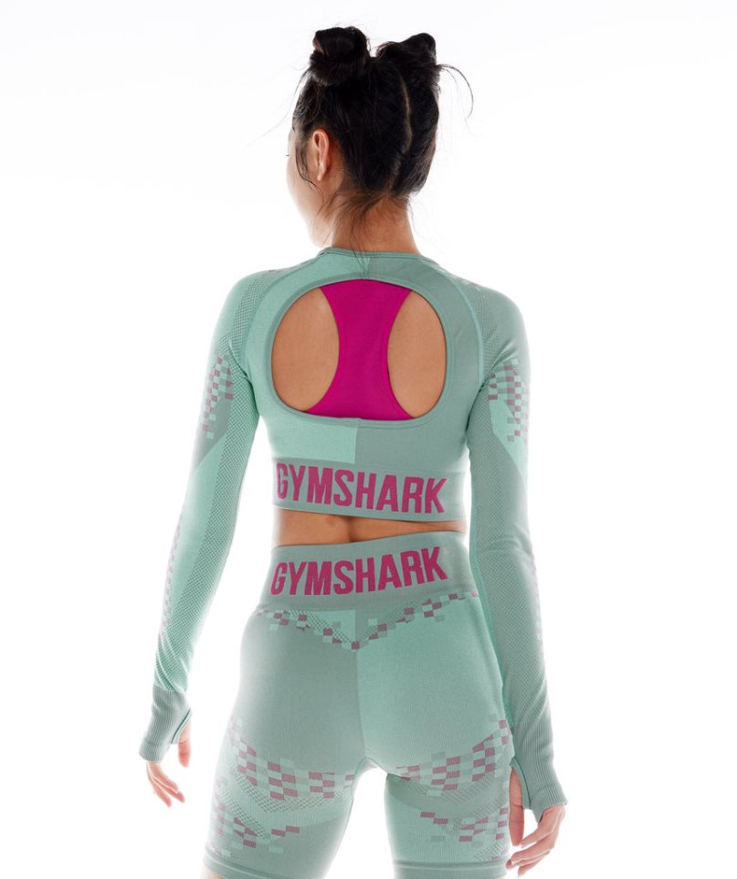 Przycięte Topy Gymshark Wtflex Cyborg Seamless Long Sleeve Damskie Zielone | PL 509PBR